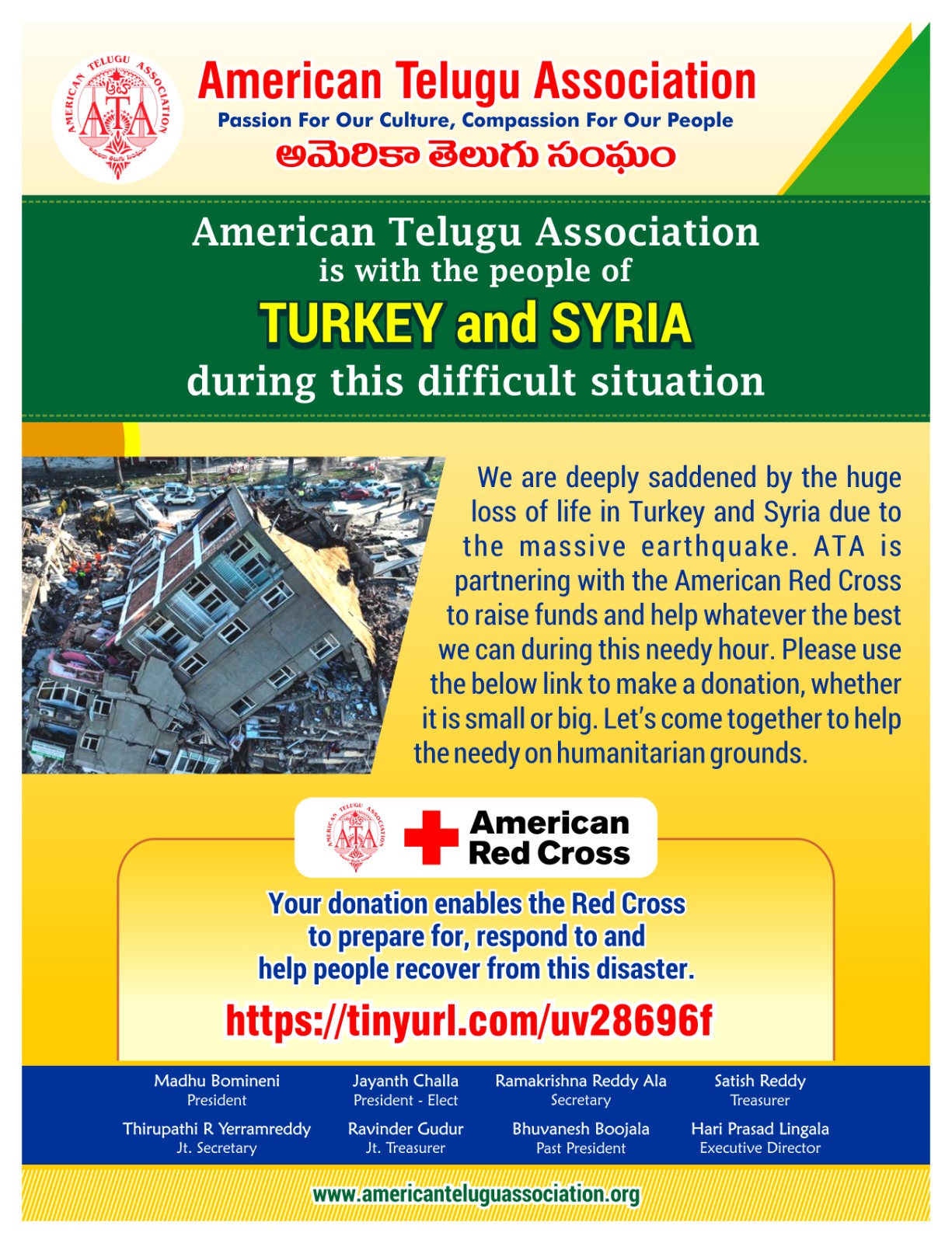 ATA & Red Cross Partner to Help Turkey-Syria Earthquake Disaster Victims