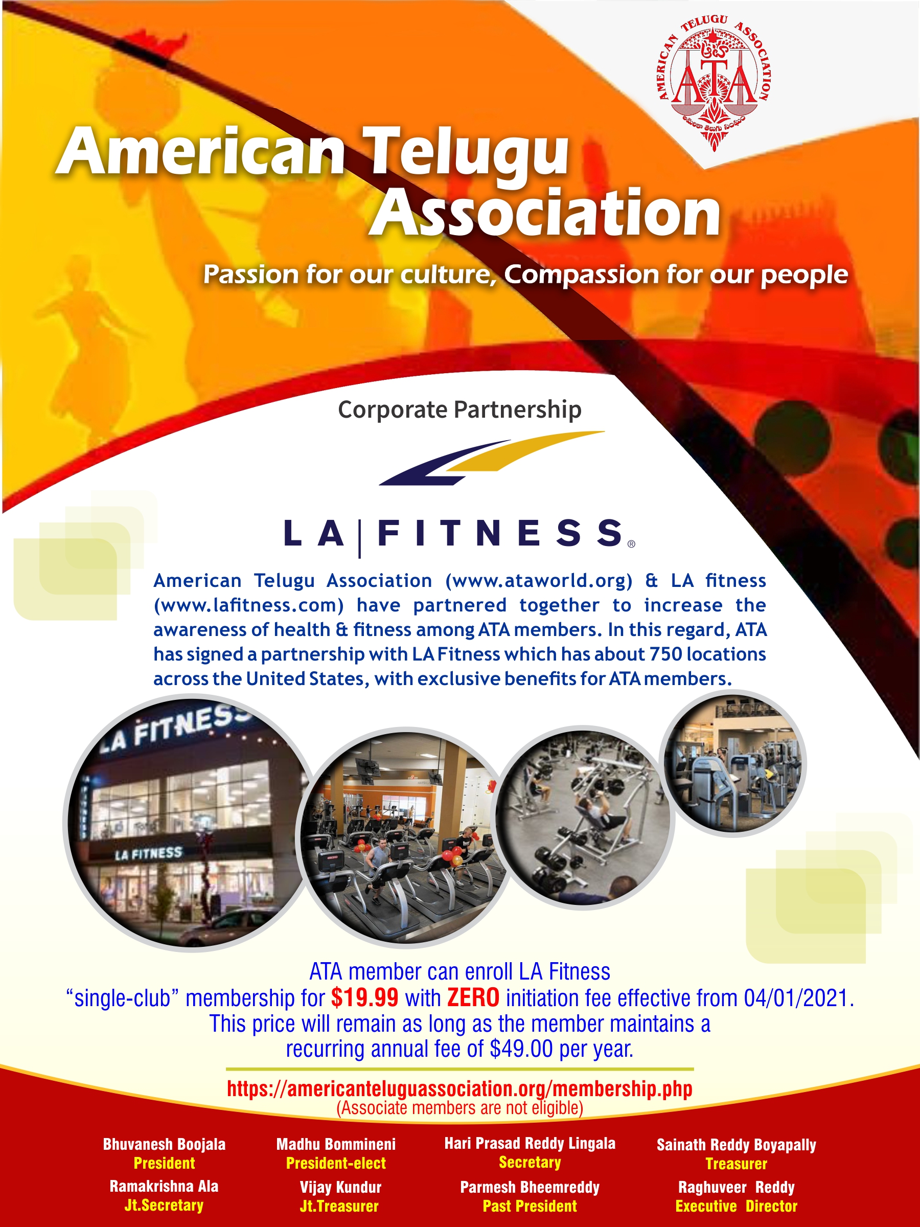 ATA Health & wellness - LA Fitness membership - American Telugu Association